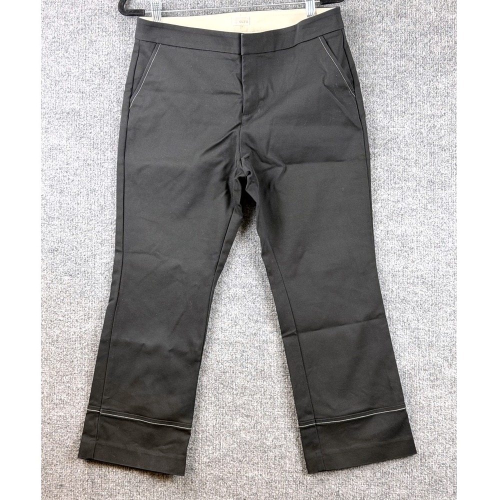 Ecru Black Cropped Dress Pants White Contrast Stitching Sz 10 Trousers Ret $160
